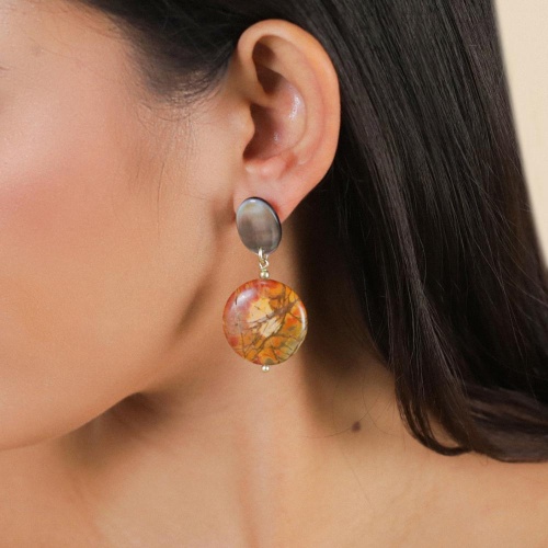 Серьги Nature Bijoux, L'ile Rousse, с яшмой "Пикассо" и перламутром, NB25.2-12-90425 коричневый фото 3