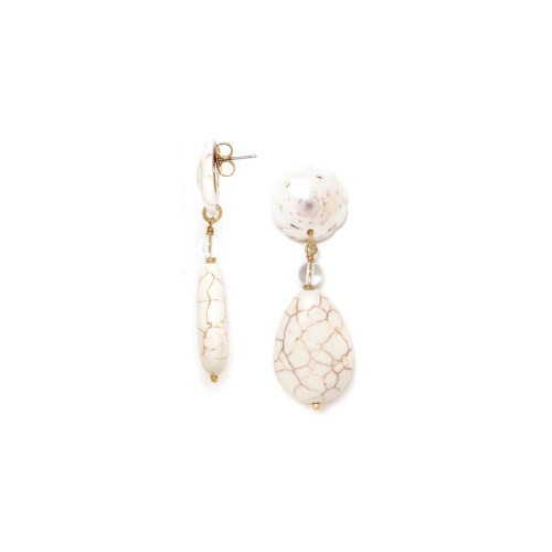 Серьги Nature Bijoux, Pondichery, ракушка, горный хрусталь, говлит, NB24.1-12-79257 белый фото 2