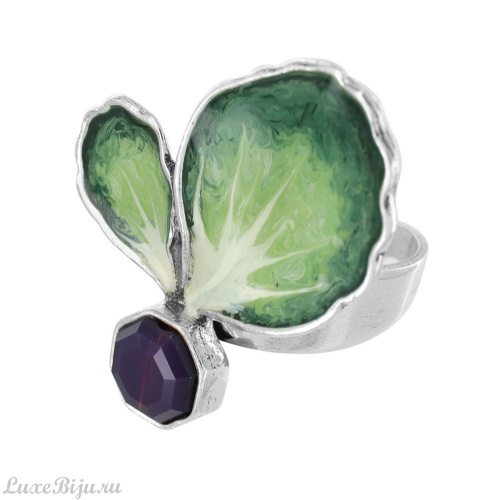 Кольцо TARATATA, Coeur d`artichaud, разъемное, с цветной смолой и бусиной, TT-H23-07415-107 зеленый