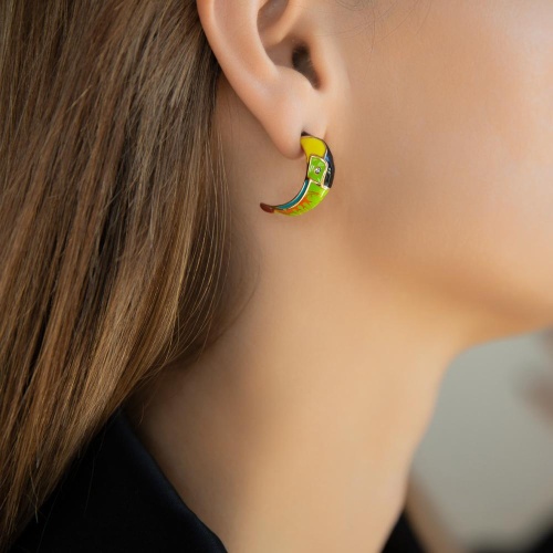 Серьги Polina Firenze, тукан c эмалью и кристаллами, PF25.2-OR4316 золотистый фото 2