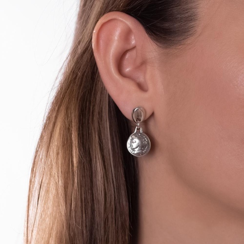 Серьги Ciclon, Charlotte, с монетой, металл, CN-245602 серебристый фото 2
