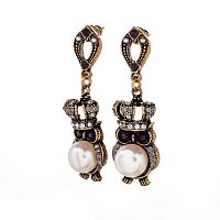 Серьги Alcozer&J, сова с жемчугом, гранатом и кристаллами, AL2308-OP4282C золотистый