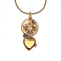 Колье Alcozer&J, цитрин, сапфир, жемчуг, Swarovski, AL2512-C88DR25 золотистый