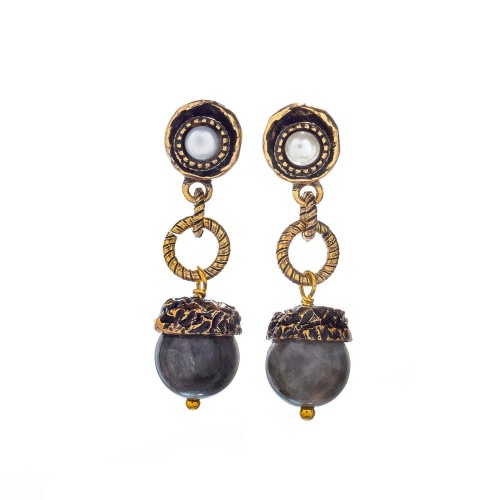 Серьги Alcozer&J, с жемчугом и лабрадоритом, AL2512-O38CZ25 серый