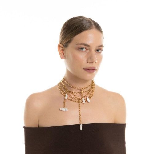 Колье Katerina Vassou, Tempo, многослойное, с жемчугом, KV26.1-405876G золотистый фото 2