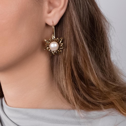 Серьги Alcozer&J, с жемчугом, AL2602-OP5301C золотистый фото 2