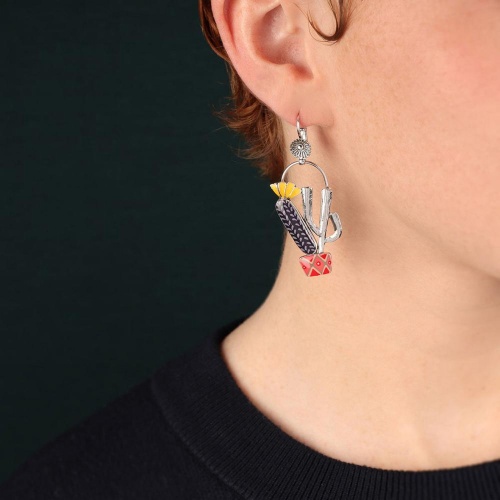 Серьги TARATATA, Cactus, асимметричные, с цветной смолой, TT-E25-05750-10M серебристый фото 2