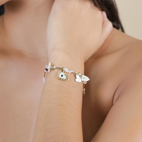 Браслет Franck Herval, Amanda, аквамарин, кварц, жемчуг, гранат, бусины, FH25.1-13-72902 золотистый фото 5