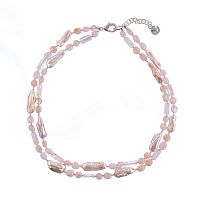 Колье Lanzerotti, Monroe, двойное, с розовым кварцем и жемчугом, LZ-23.07-238 розовый