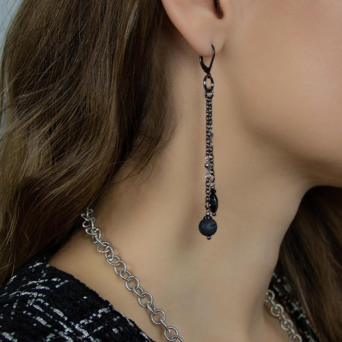 Серьги Lanzerotti, Pianoforte, с друзой агата и турмалином, LZ-26.01-010 черный фото 2