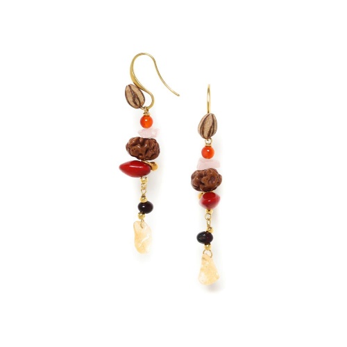 Серьги Nature Bijoux, Bangalore, рудракша,цитрин,агат,кварц,плоды дерева, NB23.2-12-79083 коричневый фото 2