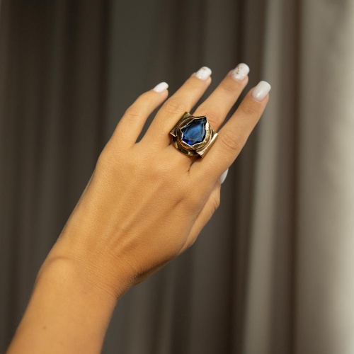 Кольцо Thot Gioielli, разъемное, с рейнстоуном, TG25.1-AN18V синий фото 6