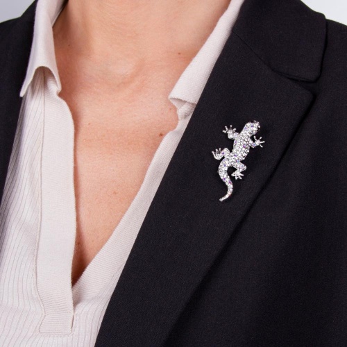 Брошь Moon Paris, Nord, ящерица, с кристаллами, MoS-21.10-001 серебристый фото 3