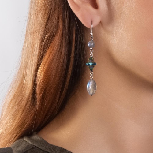 Серьги Lanzerotti, Verde, лабрадоит, гематит, муранское стекло, LZ-24.12-598 серый фото 2