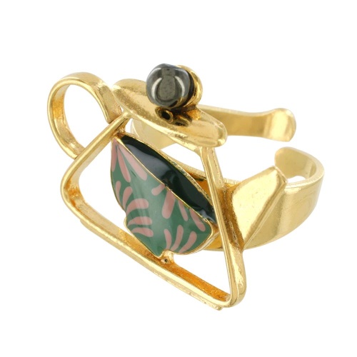 Кольцо TARATATA, Cannelle, разъемное, с цветной смолой и бусинами, TT-E24-01401-207 зеленый