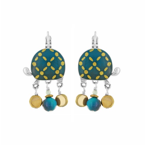 Серьги TARATATA, Galapagos, золотая краска, бусины гематита, нефрита, TT-E25-10796-107 зеленый