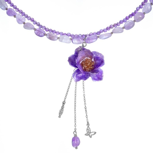 Колье Lanzerotti, Erbario, двойное, с аметистом и цветком, LZ-26.02-058 сиреневый фото 2