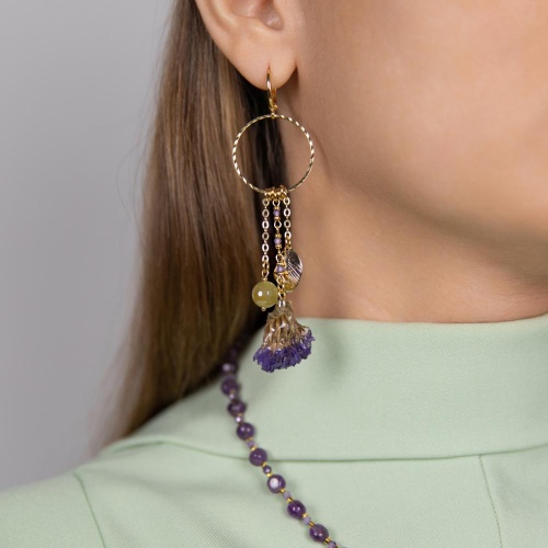 Серьги Lanzerotti, Erbario, агат, пренит, цитрин, шпинель, соцветие, LZ-26.02-049 фиолетовый фото 2