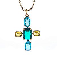 Колье Thot Gioielli, с подвеской-крестом и рейнстоунами, TG25.1-CLV51 зеленый