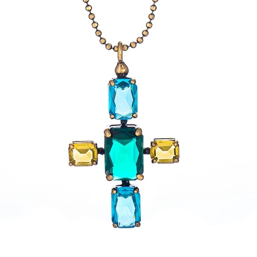 Колье Thot Gioielli, с подвеской-крестом и рейнстоунами, TG25.1-CLV51 зеленый