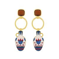 Серьги TARATATA, Antique, с цветной смолой, рисунками и гематитом, TT-H25-07957-20M золотистый