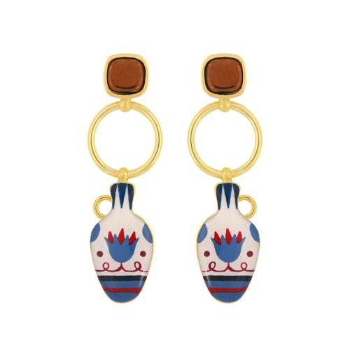 Серьги TARATATA, Antique, с цветной смолой, рисунками и гематитом, TT-H25-07957-20M золотистый