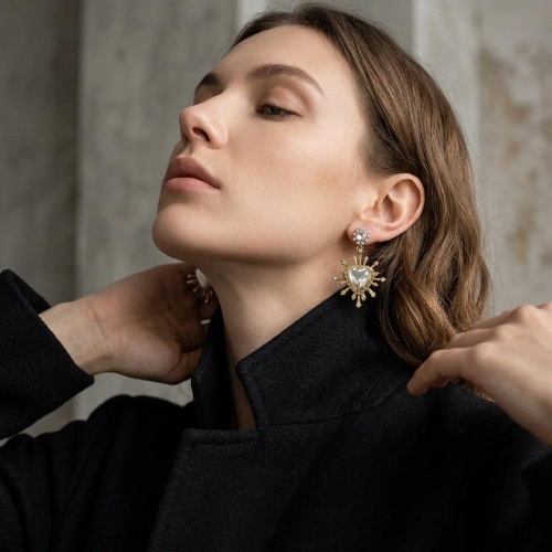 Серьги Celeste G, сердце, кристалл Swarovski, фианиты, CS26.1-1504 серебристый фото 2