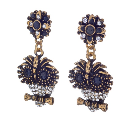 Серьги Alcozer&J, сова, с сапфиром и кристаллами Swarovski, AL2602-OP3850C золотистый