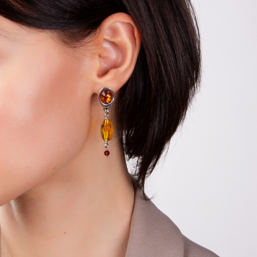 Серьги Lanzerotti, Fuoco, янтарь, гранат-спессартин,муранск.стекло, LZ-22.10-339 янтарный фото 4