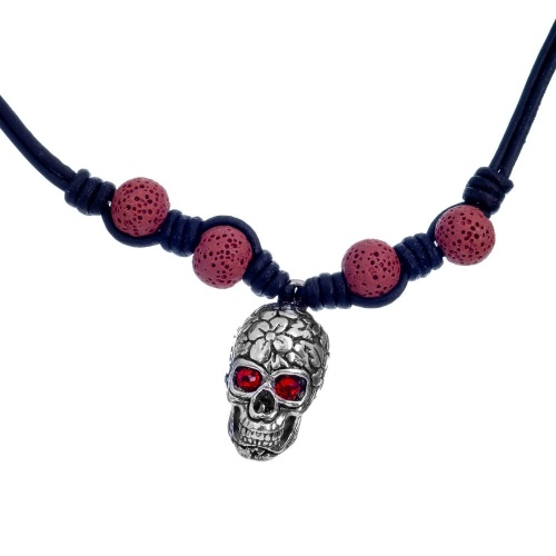 Колье Tra-la-ra, Tatoo, кожаное, кристаллы, вулканическая лава, TLR24-522P205 красный фото 3