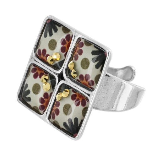 Кольцо TARATATA, Ceramik, разъемное, с цветной смолой и стразами, TT-W23-06429-10M серебристый фото 2