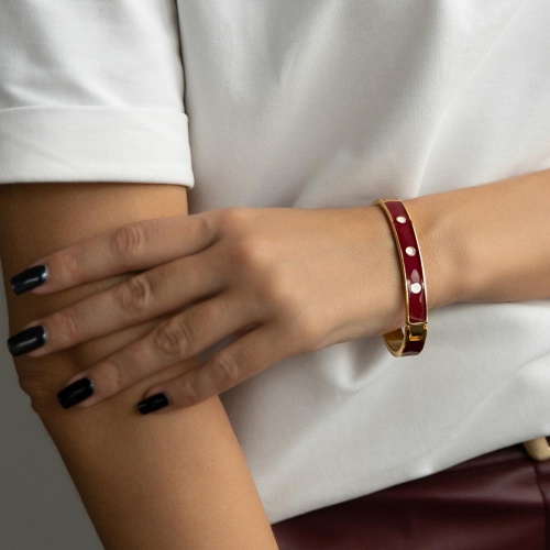 Браслет Francesca Bianchi, кафф, с эмалью, FB25.2-46A красный, 6см фото 2