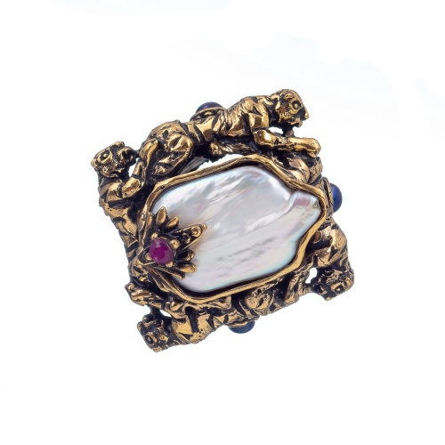 Кольцо Alcozer&J, жемчуг, рубин, AL2406-A108AN24 золотистый фото 2