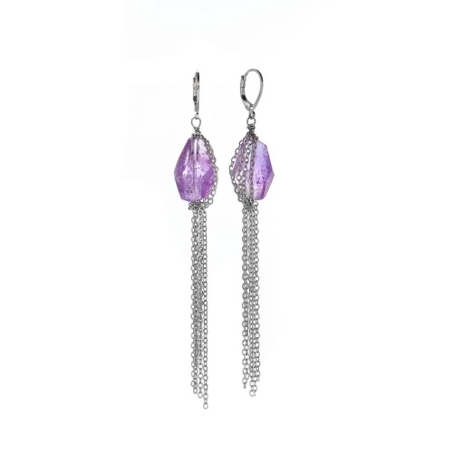 Серьги Lanzerotti, Iris, с аметистом и цепями, LZ-26.03-071 фиолетовый