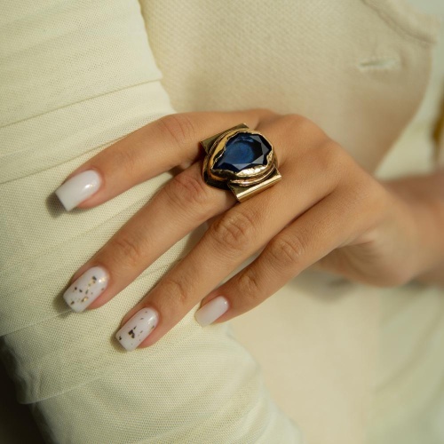 Кольцо Thot Gioielli, разъемное, с рейнстоуном, TG25.1-AN18V синий фото 4