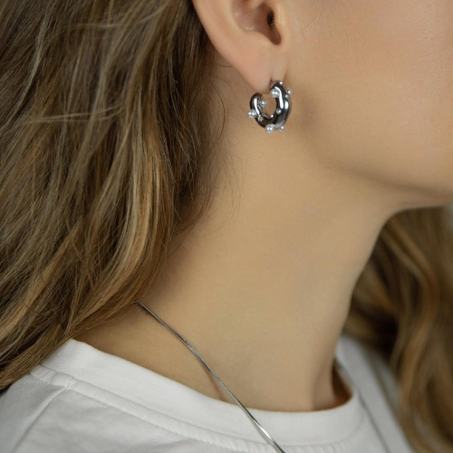 Серьги Moon Paris, Steel, полукольца с жемчугом и кристаллами, MS-26.01-001 серебристый фото 2
