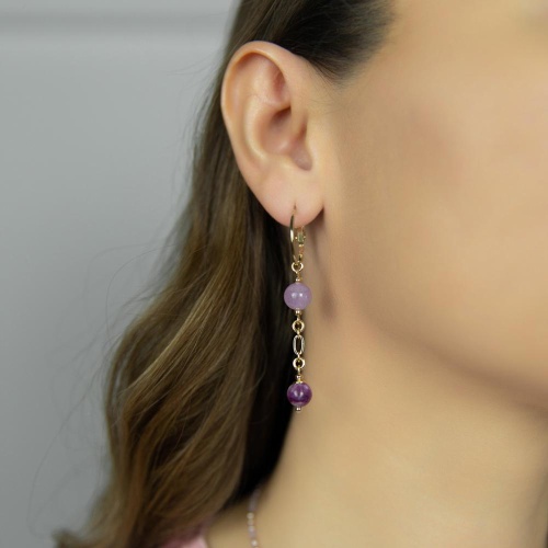 Серьги Lanzerotti, Iris, асимметрия, с аметистом и лепидолитом, LZ-26.03-084 сиреневый фото 2