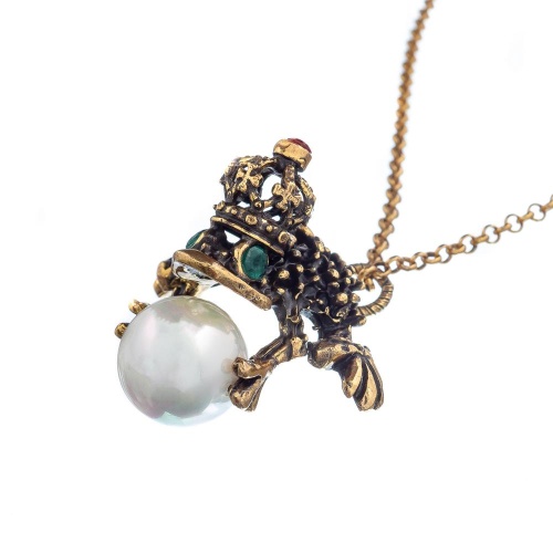 Колье Alcozer&J, лягушка с изумрудом, гранатом, бусиной, AL2308-C3933C