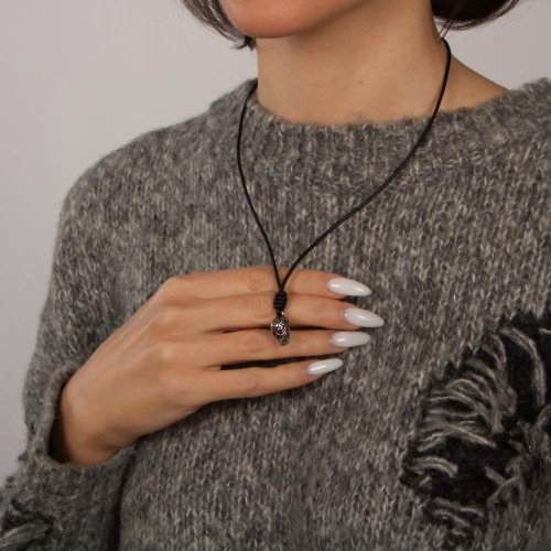 Колье Tra-la-ra, Tatoo, кожаное, с черепом и кристаллами, TLR24-522P208 красный фото 5