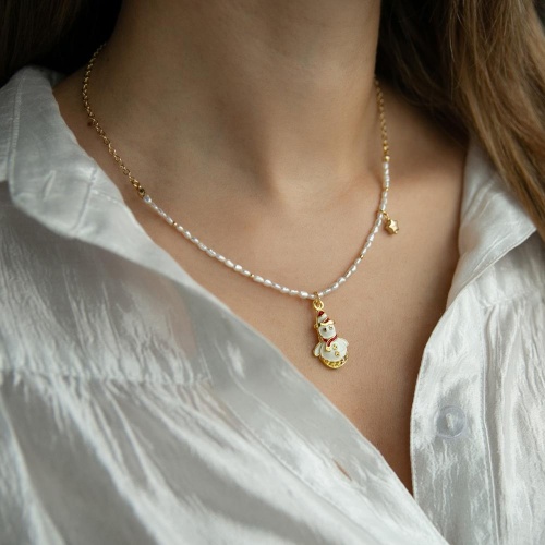 Колье Lanzerotti, Mustang, жемчуг, цветная эмаль, подвеска-снеговик, LZ-25.11-350 белый фото 3