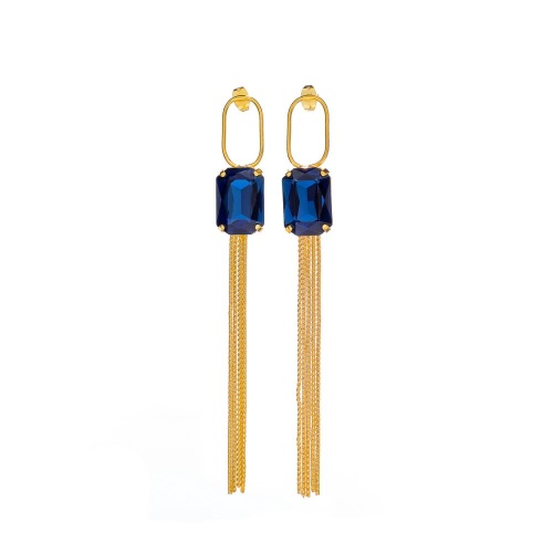 Серьги Catherine Bijoux, Crystal diva, с кристаллом и цепями, CB25.1-5279FG синий