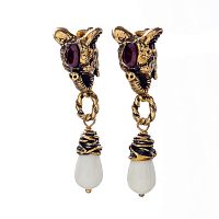 Серьги Alcozer&J, с агатом,гранатом, кристаллами Swarovski, AL-F024OP золотистый
