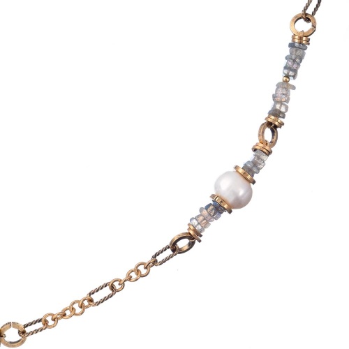 Колье Alcozer&J, с лабрадоритом и жемчугом, AL-C68KU25-R серый фото 2