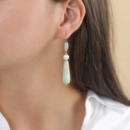 Серьги Nature Bijoux, Honolulu, с амазонитом и жемчугом, NB24.1-12-79302 голубой фото 3