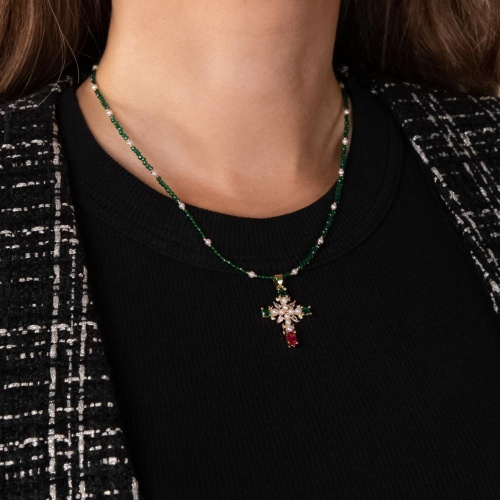 Колье Lanzerotti, Splendore, жемчуг, кристаллы, цирконий, LZ-24.08-344 зеленый фото 3