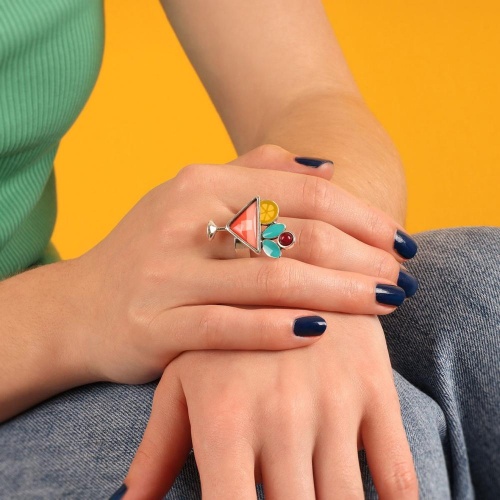 Кольцо TARATATA, Cocktail, разъемное, с цветной смолой и бусинами, TT-E24-05412-10M серебристый фото 5