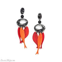 Серьги Nature Bijoux, Poisson rouge, рыбья кожа в смоле, агат, дерево, NB22.1-12-77010 оранжевый