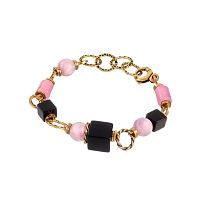 Браслет Alcozer&J, кунцит, розовый кварц, оникс, AL-B48FA25-R розовый