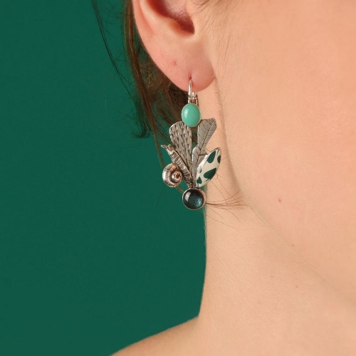 Серьги TARATATA, Green, с цветной смолой и порошком слюды, TT-E24-09774-104 бирюзовый фото 5