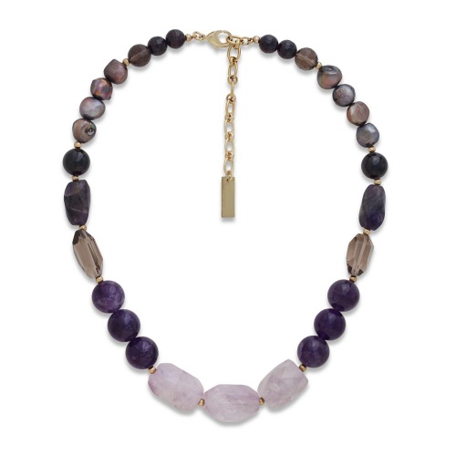 Колье Nature Bijoux, Belle de nuit, гранат, дымчатый кварц, аметист, жемчуг, NB26.2-15-43971 фиолетовый